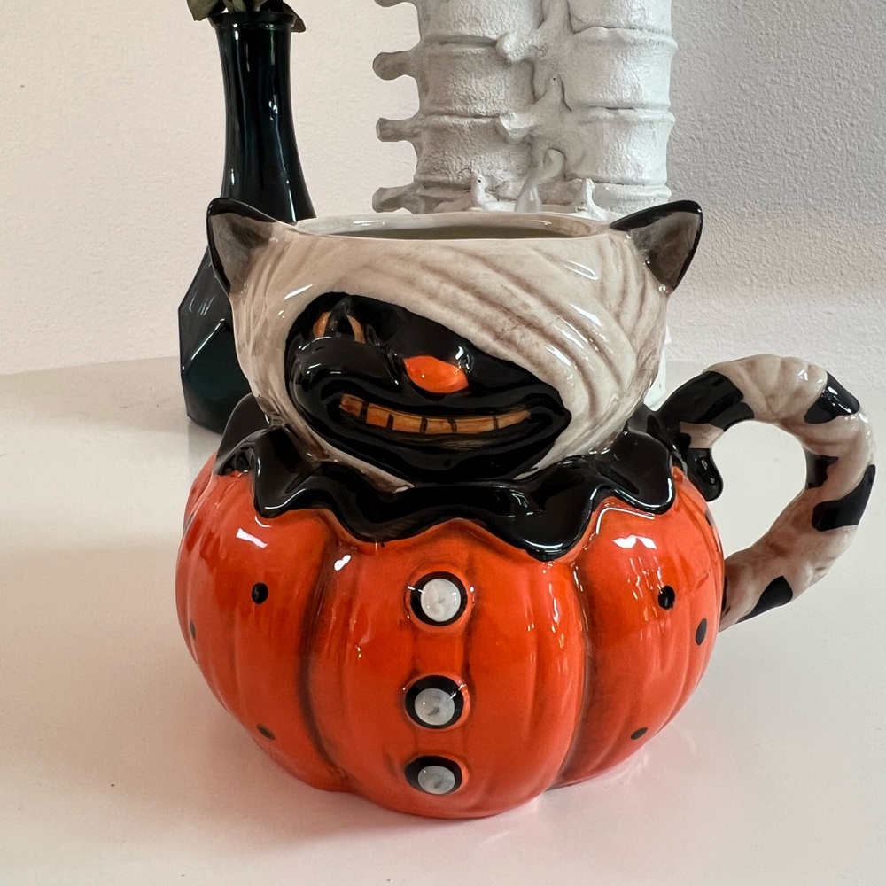 Johanna Parker Halloween Cat Pumpkin Mug - Orange and Black